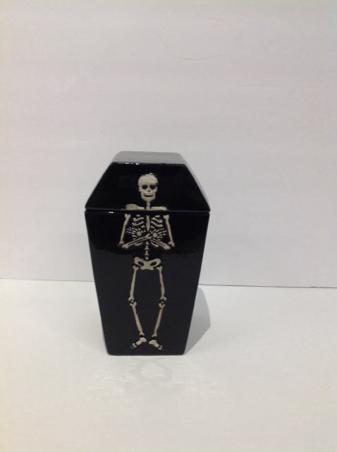 7" Black Ceramic Jar w/Skeleton