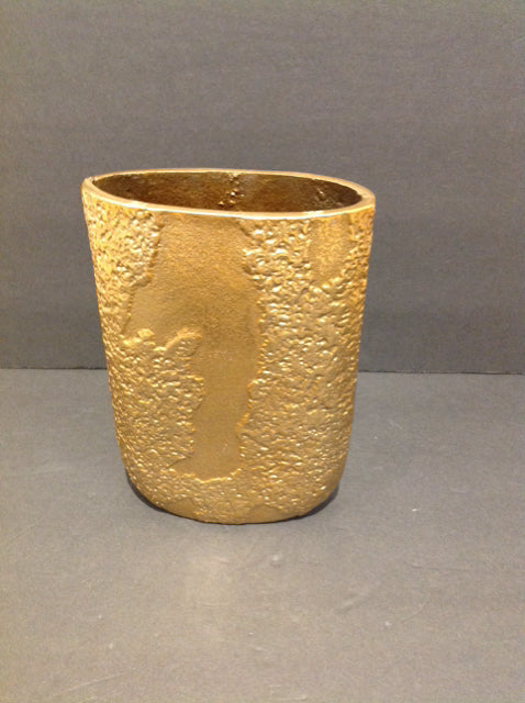 9" Gold Metal Vase w/Raised Abstract Design