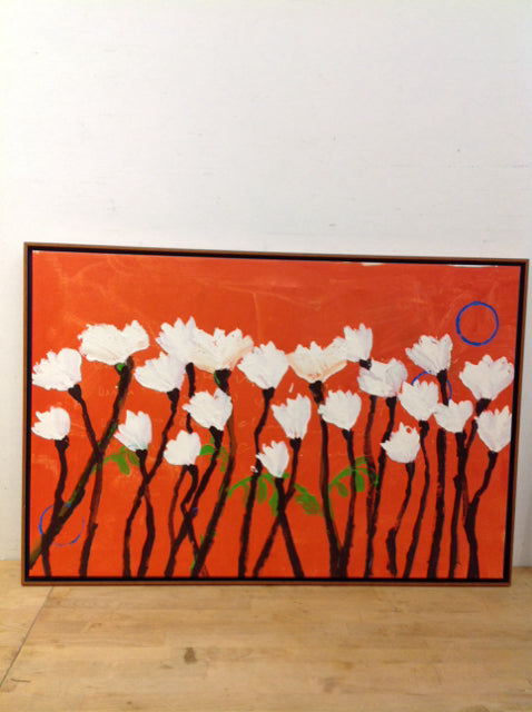 27"x41" White Blossams In Bloom Oil Painting