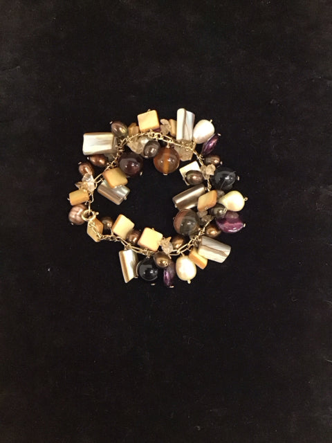 Gold Bracelet w/Multiple Beads & Stones