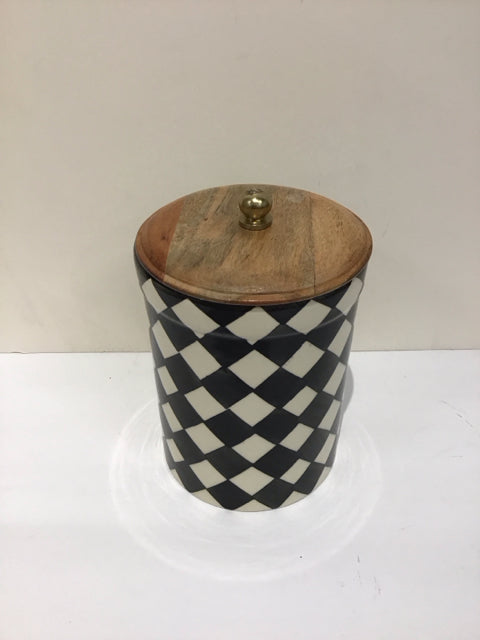 Black/White Check Ceramic Canister w/Lid