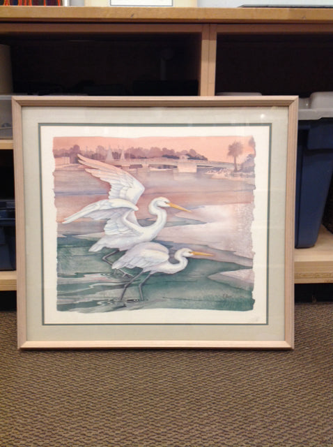 31"x29" Framed Crane Watercolor Print
