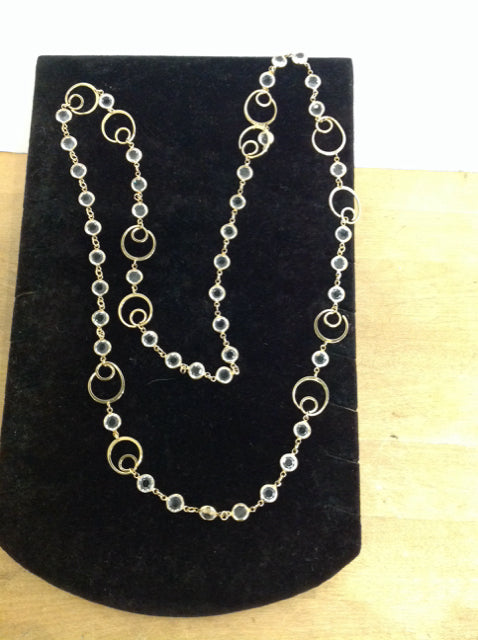 Clear Bead & Gold Tone Swirls Necklace