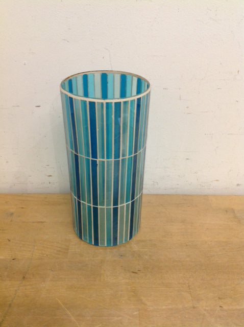 10" Blue Glass & Ceramic Vase