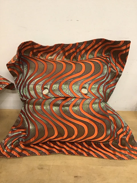 22" Sq. Wavy Orange Green W/Pink Circles Pillow