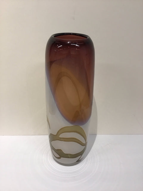 16" Art Deco Brown/White Glass Vase