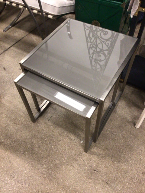 Pair Of Chrome Glass Top Nesting Tables