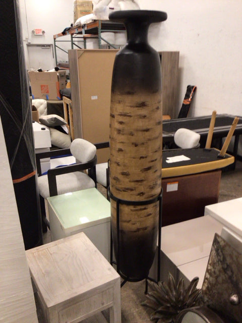 74" Beige & Brown Ceramic Vase W/Metal Stand
