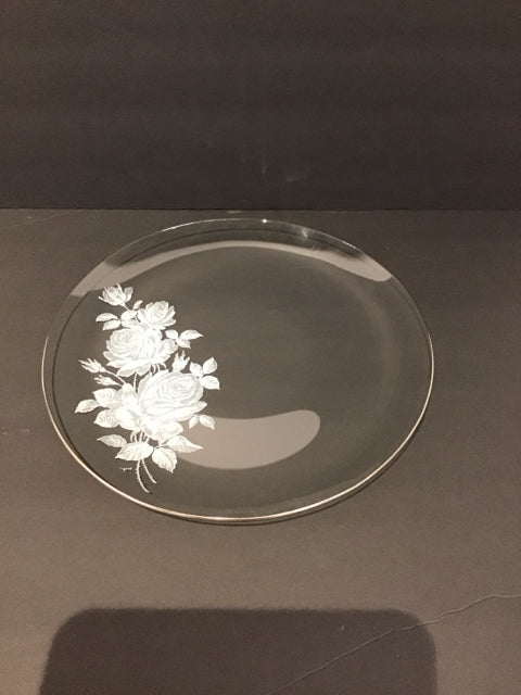 12" Glass Plate w/Etched Flowers