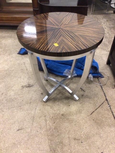 25" Century Round Zebra Wood Side Table