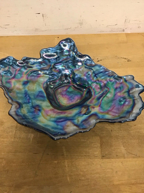 11.5"x9" Iridescent Oyster Clam Shell Art Glass Bowl