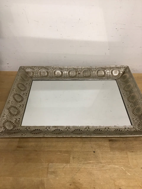 19"x15" Vintage Silver & Mirrored Vanity Tray