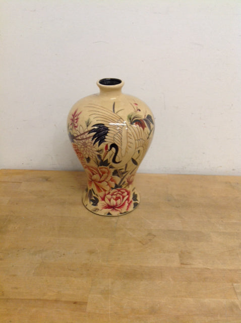 13.5" Ceramic Oriental Flower Narrow Neck Vase