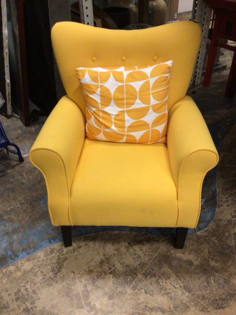 Yellow Upholstered Accent Chair W/Pillow