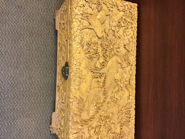 35"x17" Asian Carved Wood Trunk