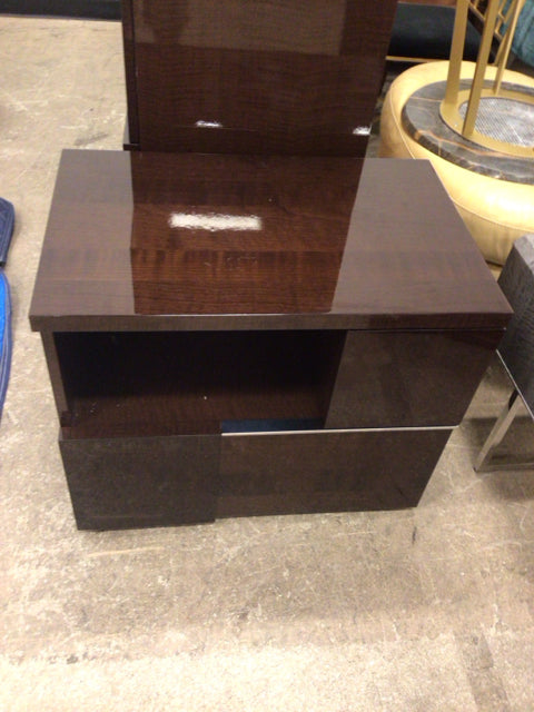 Brown Lacqured Two Drawer Nightstand