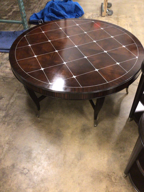 AS-IS Round Wood Inlay Top Coffee Table(Light Scuffs/Scratches/Round Mark)