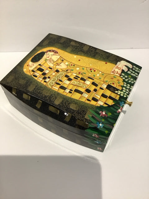 Black Lacquer Jewelry Box w/Klimt "The Kiss"