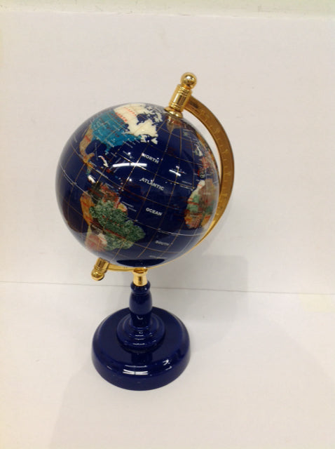 18" Blue Glass Globe w/Gold & Blue Stand
