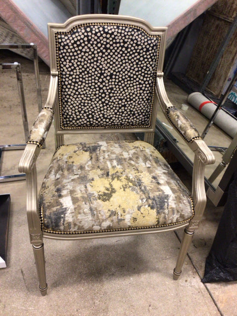Gold Wood Fabric Italian Arm Chair