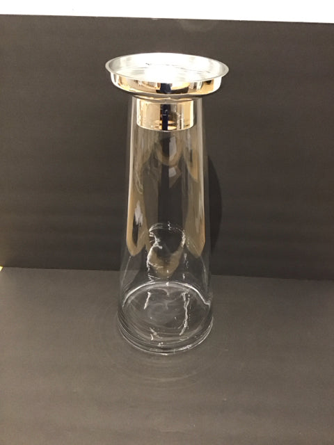 19" Glass & Silver Metal Top Candle Holder