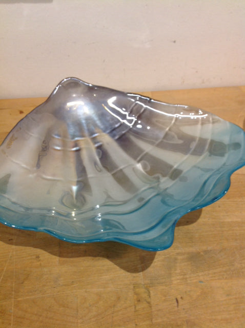 Bowl- 14" Silver & Blue Glass Shell