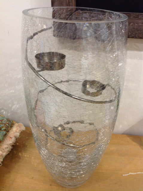 Vase- 13" Crackle Glass W T Lite