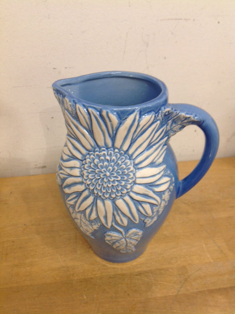 10" Blue & White Ceramic Flower Pitcher