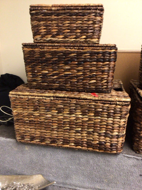 Set Of 3 PB Brown Woven Baskets