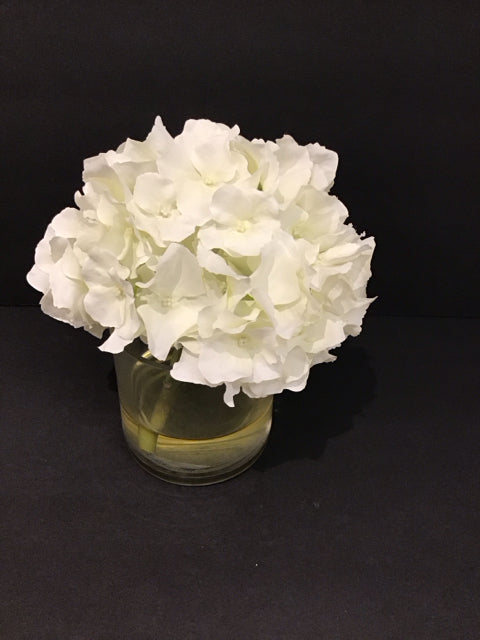 Faux Hydrangeas in Glass Vase