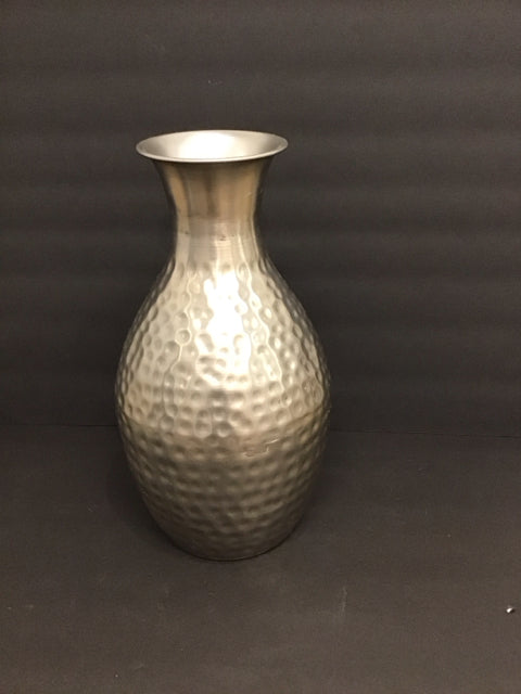 13" Silver Hammered Vase w/Clear Marbles