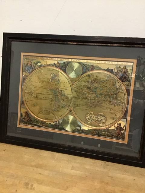 32"x42" Double Hemisphere World Map Art