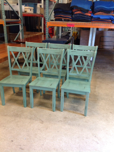 Set of 6 Antique Sage Farmhouse Dining Chairs