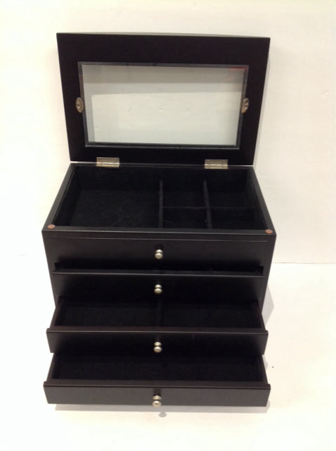 11x7 3-Drawer Black Wood Jewelry Box