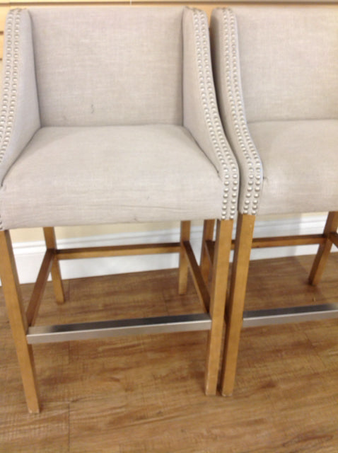 Set Of 2 Grey Nailhead Bar Stools