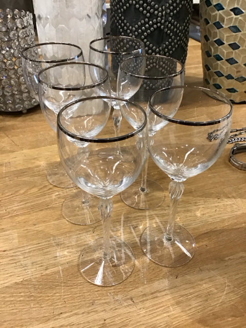 6-Lenox/Silver Rim Wine Glasses
