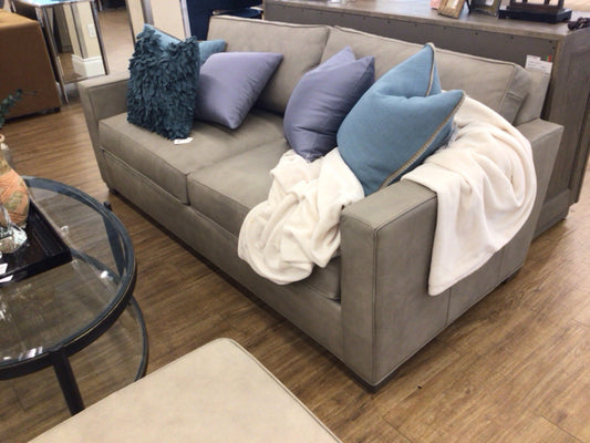 84" Ethan Allen Spencer Grey Leather Sofa