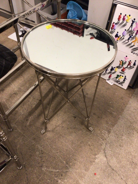 Round French Gueridon Chrome Mirrored Top End Table