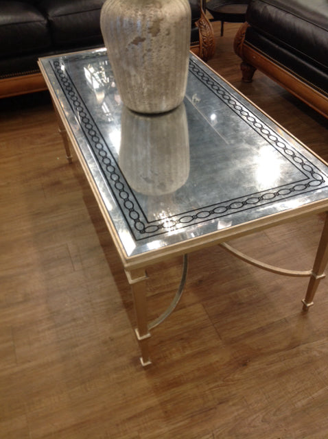 Coffee Table- Gold Metal. Aged Mirror Glass Top