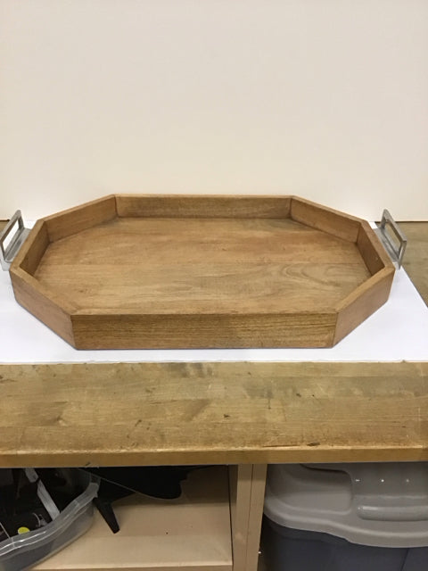 16x24 Octagonal Wood Tray w/Metal Handles