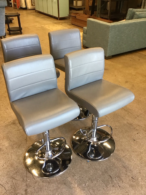 Set/4 Grey Tufted Leather Like Bar Stools