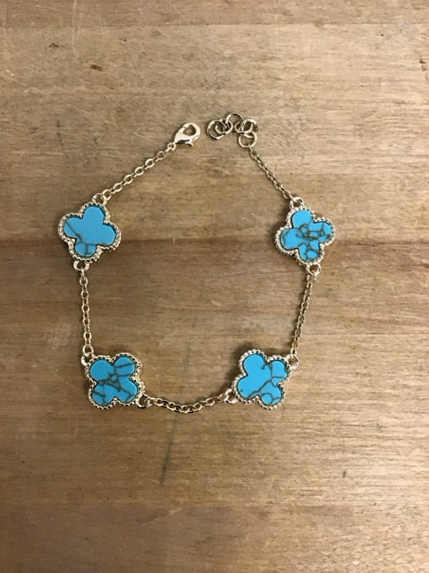 Turquoise Goldtone Van Cleef Like Bracelet