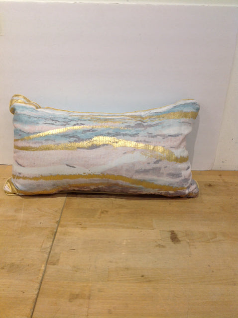 Rectangular White/Blue & Gold Pillow