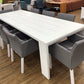 AS-IS 110" City Furniture Linear Dining Table W/8 Lisbon Gray Cushioned Chairs(T