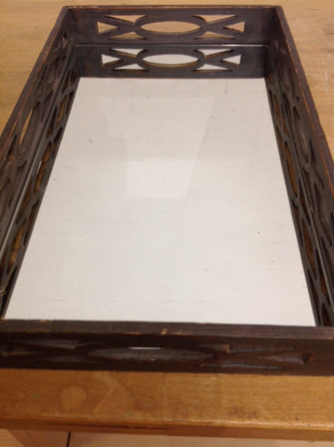 Tray- 17" Wood & Mirror