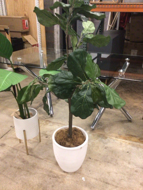 57" Faux Palm In Ribbed Ceramic Planter
