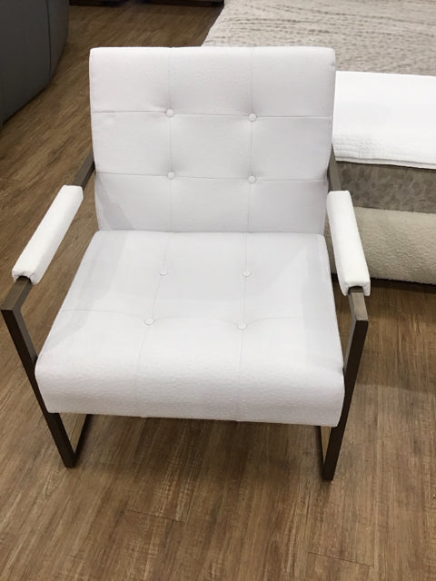 White Ostrich Leather w/Metal Accent Chair