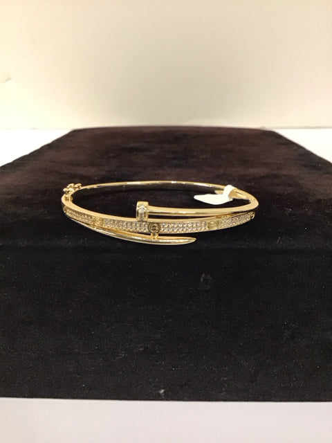 Cartier Style Gold/Pave Nail Bracelet