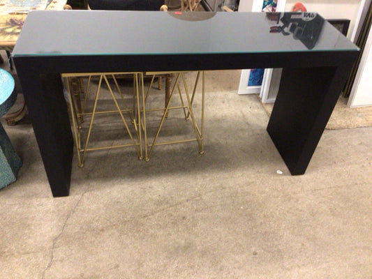 Custom Dark Wood Glass Top Console Table/SideBoard