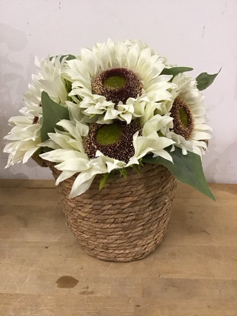 15" Faux Sunflowers In A Basket Plant